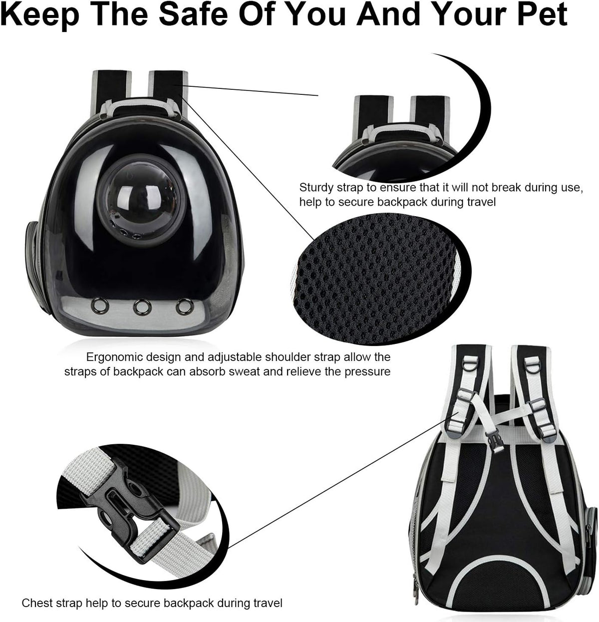 Black Cat and Dog Carrier Backpack - Versatile Pet Travel Bag for Small to Medium Pets, Ideal for Hiking, Walking, and Outdoor Adventures