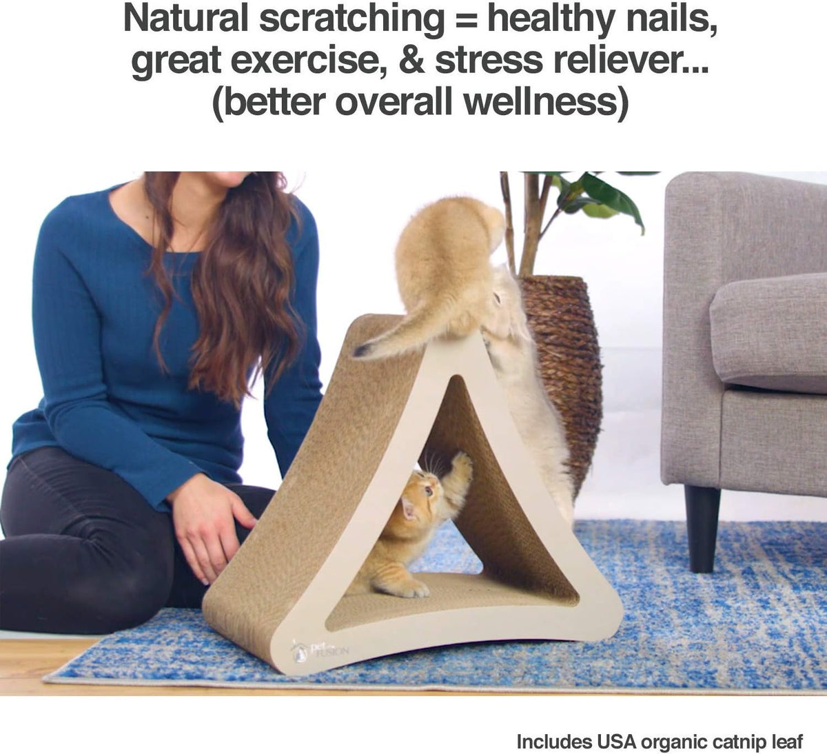 Vertical Cat Scratching Post with Three Sides, Dimensions: 18" x 10.5" x 15.9